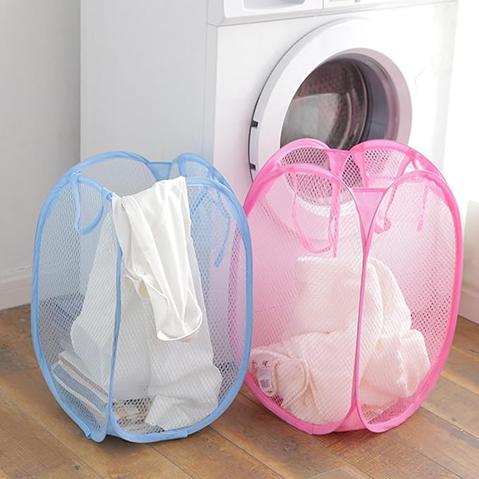 Fine Mesh Dirty Clothes Basket with Handles Nylon Laundry Storage Organizer for Bathroom Bedroom Dorm Safe Edge Design Lightweight and Portable Storage Bin for Shoes Random Color