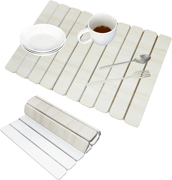 Dish Drying Mats, Large 24x16 Inch Diatomaceous Earth Drying Mat / Fast-Absorbing,Non-Slip Stone Drying Mat For Kitchen Counter / Eco-Friendly for Dishes(Light wood grain)
