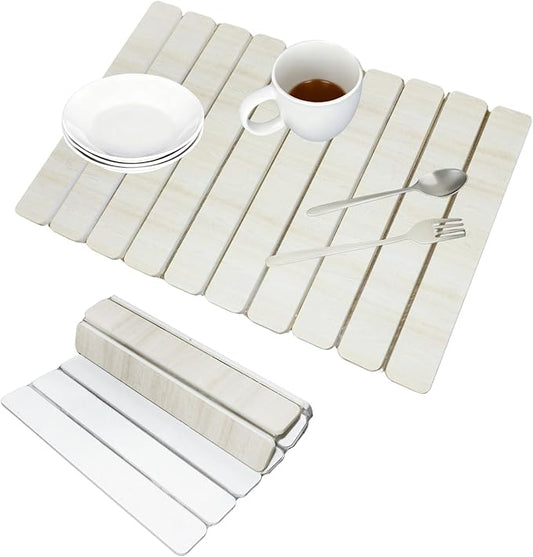 Dish Drying Mats, Large 24x16 Inch Diatomaceous Earth Drying Mat / Fast-Absorbing,Non-Slip Stone Drying Mat For Kitchen Counter / Eco-Friendly for Dishes(Light wood grain)