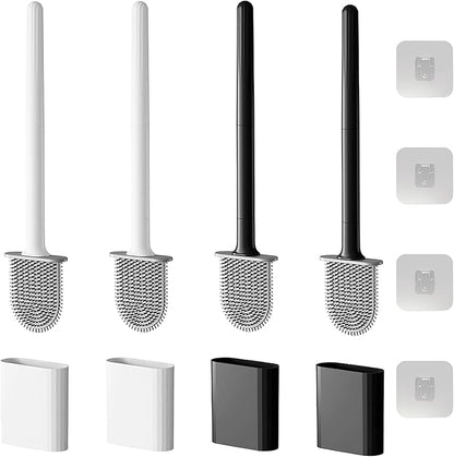 Toilet Bowl Brush and Holder Set, Flexible Silicone Bristles with Detachable Handle, Compact RV and Bathroom Toilet Brush (2 black 2 white)