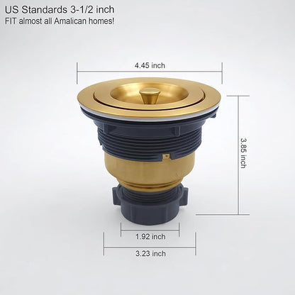 3-1/2-Inch Kitchen Sink Drain Strainer Assembly Kit, GZILA Deep Waste Basket Strainer with Sealing Lid Sink Stopper, 304 Stainless Steel Brushed Gold