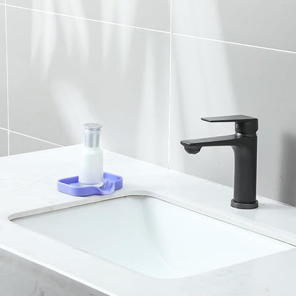 MicoYang Silicone Bathroom Soap Dishes with Drain Spout-Bathroom and Kitchen Sink Organizer,Sponge Holder,Dish Soap Tray,Perfect for Dispenser,Scrubber,Bottle on Sink or Counter-Light Purple 4.9"×3.2"