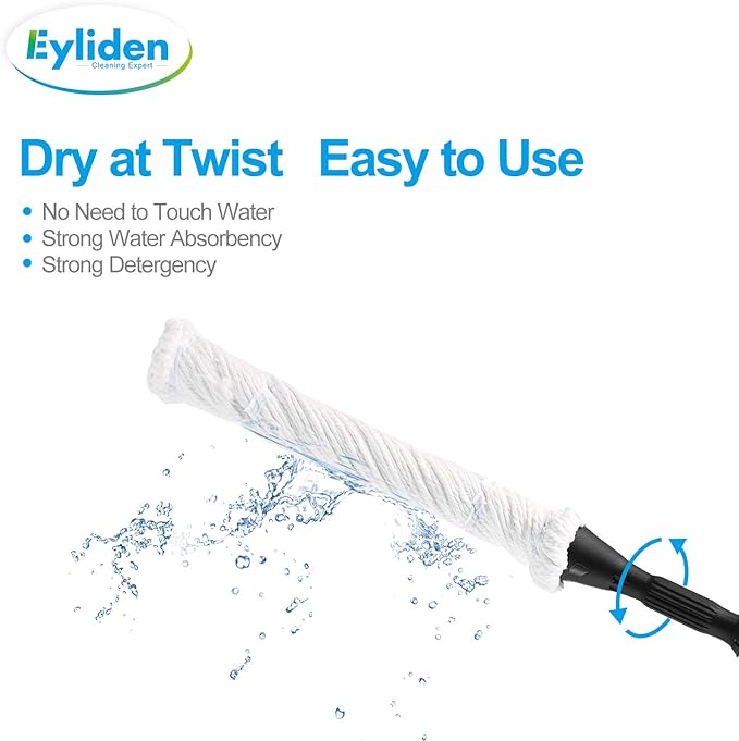 Eyliden Mop with 2 Reusable Microfiber Heads, Easy Wringing Twist Mop, 57.5 inch Long Handle, Wet Mops for Floor Cleaning, Commercial Household Clean Hardwood, Vinyl, Tile, and More (White)
