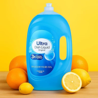 Ultra Strength Liquid Dish Soap, Original Scent, 75 fl oz – Grease-Fighting Concentrated Dishwashing Liquid for Sparkling Clean Dishes, Plates, Utensils