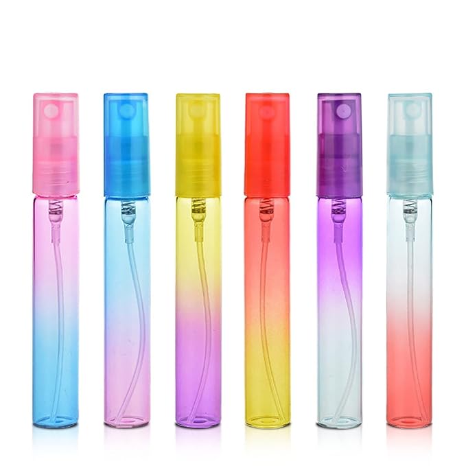 Mini Perfume Spray Bottles Colorful Glass Bottles Refillable Empty Fine Mist Sprayer Bottles Refillable Container Perfume Atomizer for Cleaning Essential Oils Liquid 6 Pieces Ombre Colors (8ml)