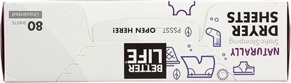 Better Life Natural Dryer Sheets, Unscented, 80 Count