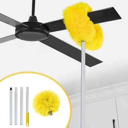 Ceiling fan dust collector, ultra-fine fiber dust collector with extendable extension rod, suitable for cleaning high ceiling fans, furniture, blinds, cars, bookshelf doors, etc.13-50 inches, (yellow)