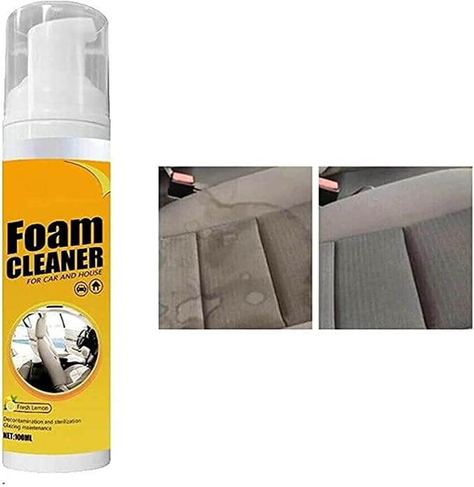 Multipurpose Foam Cleaner Spray,Foam Cleaner for car and House Lemon Flavor,Rinse Free Stain Removal Kitchen Grease Cleaner,for Car Interior,Kitchen,Bathroom,Car House (1pcs)