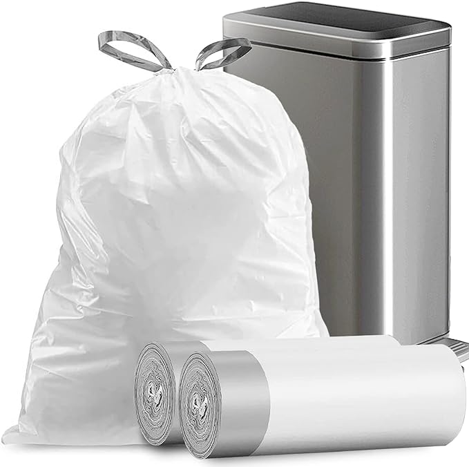 8 Gallon Trash Bags Drawstring, Strong Medium Kitchen Garbage Bag White Trash Can Liners, 22" x 23", (34 Count)