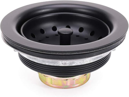 KONE 3-1/2 Inch Kitchen Sink Stainless Steel Basket Strainer Water Stopper with Drain Assembly, Black Finish Rustproof and Durable