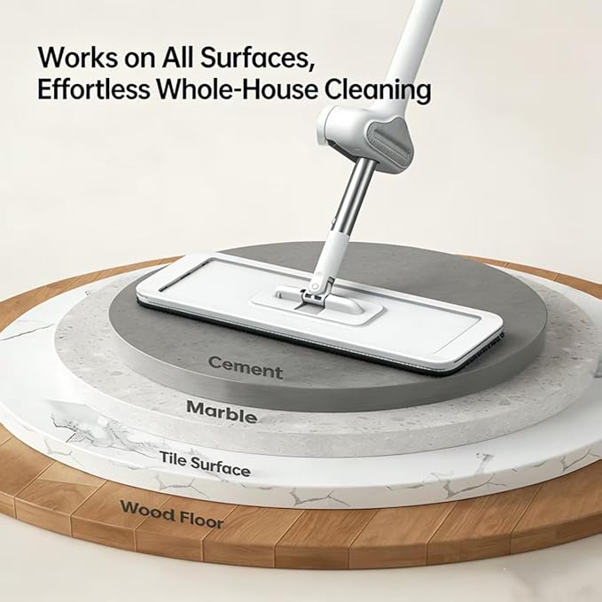 Mop and Bucket Set with Wringer, Flat Mop for Hardwood Floors, Cleaning Supplies with 6 Microfiber Pads (1 Mop + 6 Microfiber Pads + 1 Bucket)