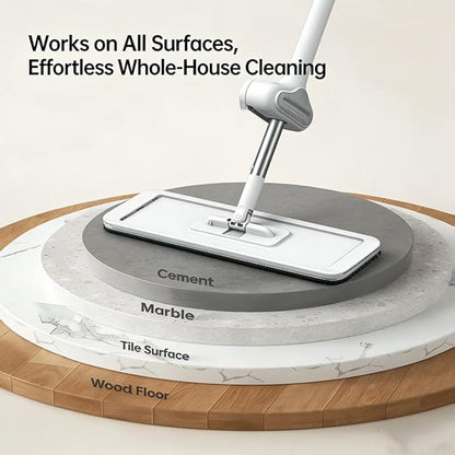 Mop and Bucket Set with Wringer, Flat Mop for Hardwood Floors, Cleaning Supplies with 6 Microfiber Pads (1 Mop + 6 Microfiber Pads + 1 Bucket)
