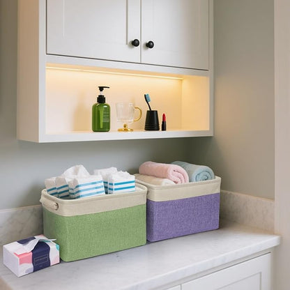 BALEINE 4 Pack Fabric Closet Storage Bins for Shelves, Linen Closet Organizers and Storage, Decorative Baskets for Organizing, Shelf, Clothes, Home, Office (Pink, 12"x8"x8")