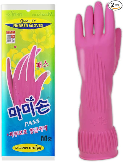 Kitchenware Mamison Quality Rubber Gloves Pink Size M, Waterproof Rubber Gloves 1 Pairs, Korean Home and Improvement Brand