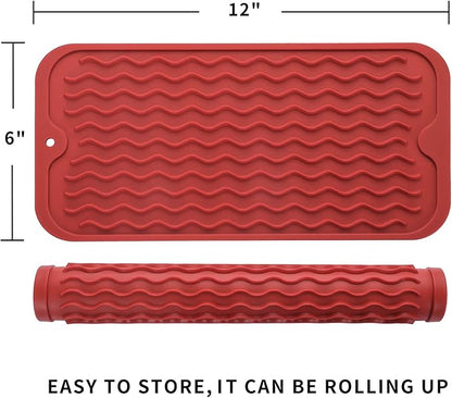MicoYang Silicone Dish Drying Mat for Multiple Usage,Easy clean,Eco-friendly,Heat-resistant Silicone Mat for Kitchen Counter or Sink,Refrigerator or Drawer Liner Red S 12 inches x 6 inches