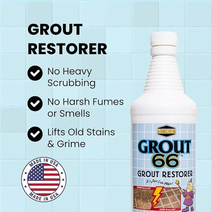 Grout66: Grout and Tile Cleaner with Low-Odor, Non-Fuming Formula Ideal for Heavy-Duty Cleaning, Quick Touch-Ups, and Tile Maintenance. This Three Quarts Kit ensures Effortless Cleaning.