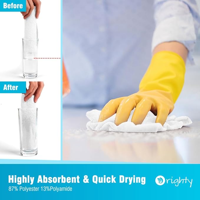 Orighty Cleaning Cloths, Shop Towels 100 Pack, Shop Rags Reusable, Microfiber Cleaning Rags Bulk for Cars, Multi-Purpose Lint Free Towels for Automotive, Mechanic, Kitchen, 11.5’’ x 11.5’’, White