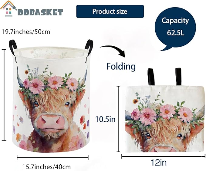 Kids Laundry Basket Cow Hamper for Nursery Farm Hamper Cute Kids Storage Bin Organizer Room Decor for Home(Cattle)