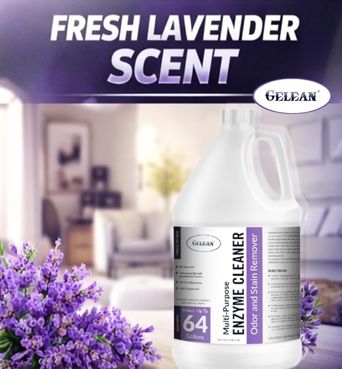 Multi-Purpose Probiotic Enzyme Cleaner, Made in USA - Pet Stain and Odor Remover - Concentrated - Professional & Home Strength Drains, Floors, Bathrooms, Toilets Trash Can, (1 gallon, Lavender)