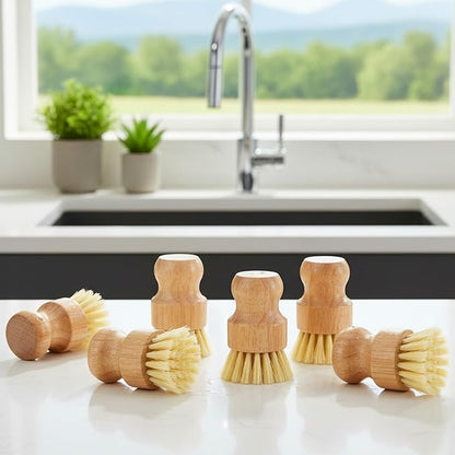 14 Pack Bamboo Dish Brush Set Natural Sisal Scrub Brushes for Pots Pans Sinks Vegetables, Wooden Dishwashing Scrubber Brush Kitchen Cleaning Tool