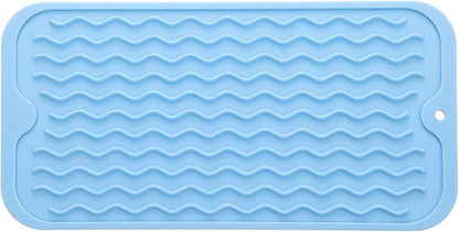 MicoYang Silicone Dish Drying Mat for Multiple Usage,Easy clean,Eco-friendly,Heat-resistant Silicone Mat for Kitchen Counter or Sink,Refrigerator or Drawer Liner Light Blue S 12 inches x 6 inches