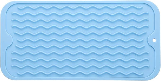 MicoYang Silicone Dish Drying Mat for Multiple Usage,Easy clean,Eco-friendly,Heat-resistant Silicone Mat for Kitchen Counter or Sink,Refrigerator or Drawer Liner Light Blue S 12 inches x 6 inches