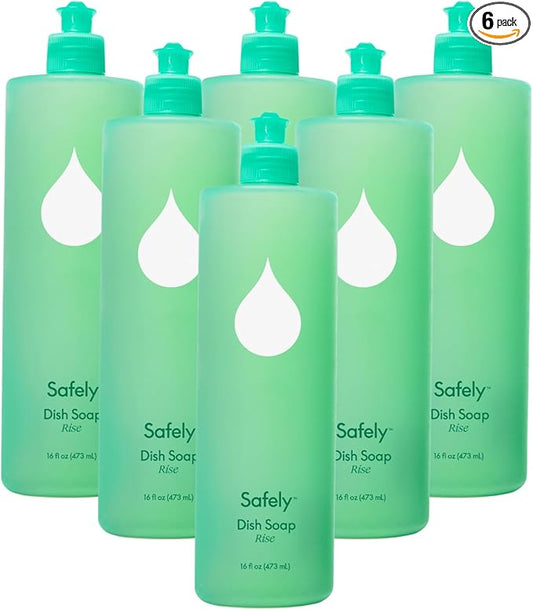 Safely Liquid Dish Soap - Removes Tough Stains and Baked-on Messes, Cuts Grease - Biodegradable Formula -Safe for Baby Bottles - 16 Fl Oz - Pack of 6, 96 Fl Oz in Total