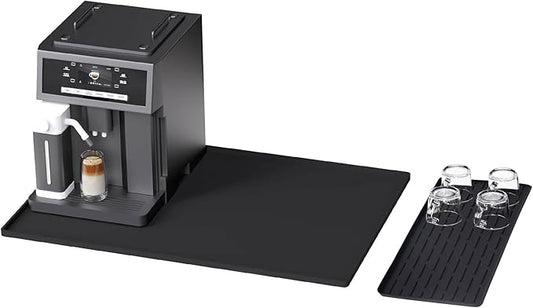 Silicone Coffee Mat, 24"X16" Heat-Resistant,Eco-friendly,Hygienic Drying Pad,Leak-Proof and Non-Slip,Removable Silicone Mat with Concave and Convex Design,（Black 24X16）
