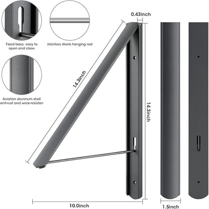 Foldable Clothes Drying Rack, Wall Mounted Retractable Drying Rack Clothes Hanger, 0.43'' Thickness Space Saving Laundry Racks and Closet Organizer, Aluminum (Dark Gray)