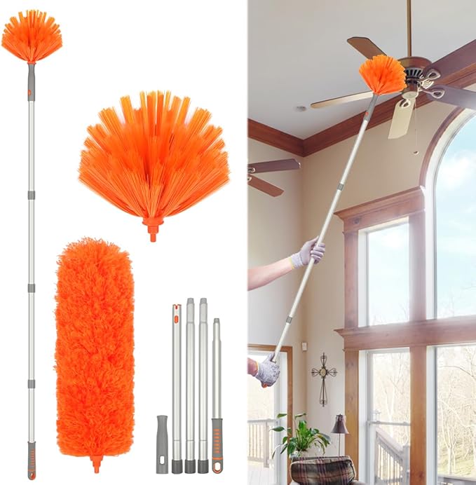 Ceiling Fan Cleaner, Extended Duster with Aluminum Pole, Adjusts 15 to 72 Inch for Cleaning Bookshelves, Window Tops