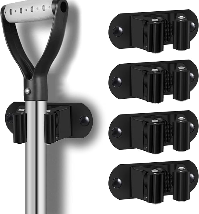 HYRIXDIRECT Mop and Broom Holder Wall Mount Heavy Duty Stainless Steel Wall Mounted Broom Organizer Laundry Room Home Garden Garage Storage and Organization Rack (Black)