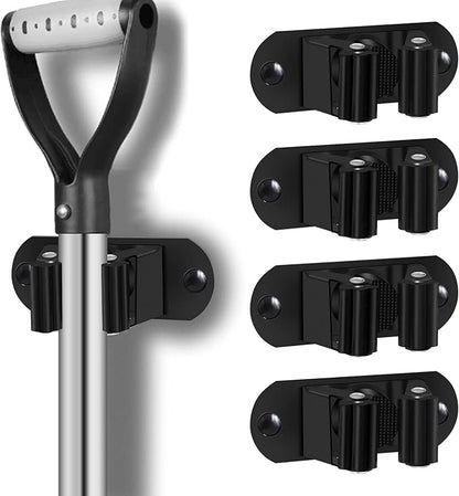HYRIXDIRECT Mop and Broom Holder Wall Mount Heavy Duty Stainless Steel Wall Mounted Broom Organizer Laundry Room Home Garden Garage Storage and Organization Rack (Black)