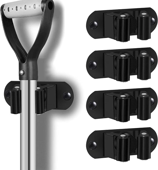 HYRIXDIRECT Mop and Broom Holder Wall Mount Heavy Duty Stainless Steel Wall Mounted Broom Organizer Laundry Room Home Garden Garage Storage and Organization Rack (Black)