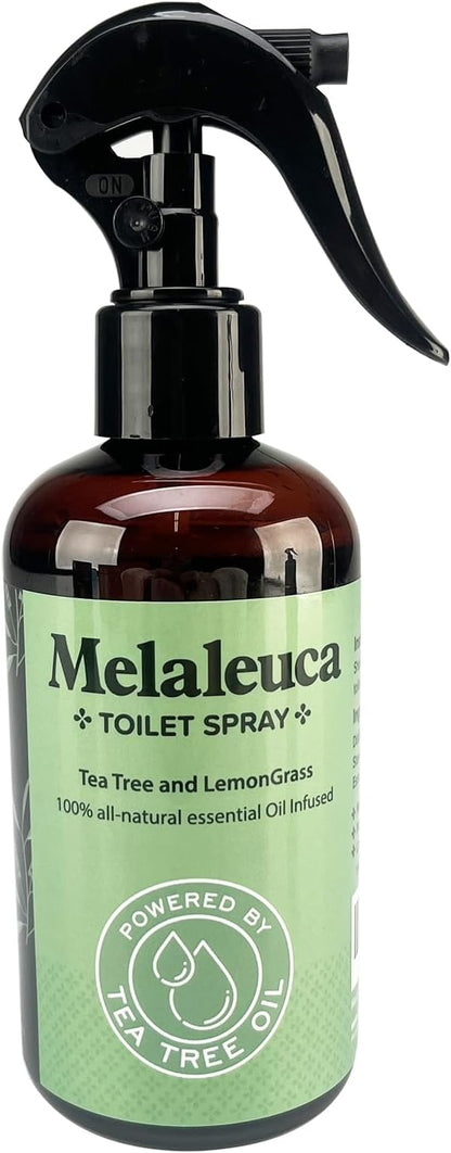 Melaleuca Spray - 100% Natural Tea Tree Oil Toilet Spray – 8 Oz - Natural Bathroom Odor Eliminator & Air Freshener – Pure Tea Tree Essential Oil with Lemongrass – Odor Eater, Paraben Free