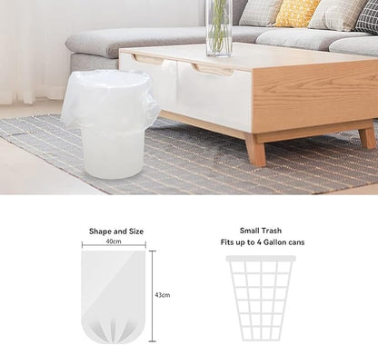 WAIKAS 1.5 Gallon Trash Bags, 130 Count, Small Garbage Bags, No Flaps/Ties, 40x43cm, 2.6g/pcs, Unscented, White