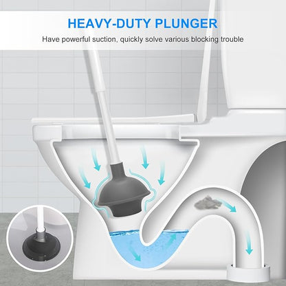 SetSail Toilet Brush and Plunger Set, Semi-HiddenToilet Plungers for Bathroom Heavy Duty Toilet Bowl Brush and Holder Hidden Toilet Plunger and Brush Set for Deeply Cleaning - White