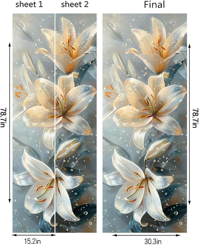 REDAMANCY Modern White Yellow Lily Floral Peel and Stick Door Stickers Vinyl 3D Door Mural Decals Decor Wallpaper Self-Adhesive, Waterproof, Removable
