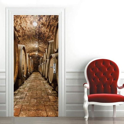 3D Door Stickers Murals Peel and Stick - Wine Cellar Wallpaper Self-Adhesive Decals Removable PVC Waterproof Poster for Bedroom Living Room Decoration 34.6" x 78.7"