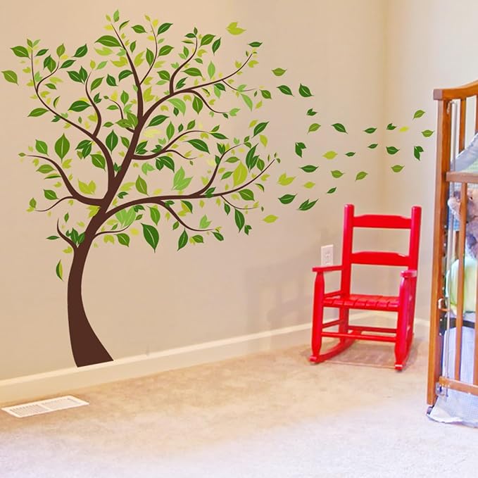 2 Pieces Tree Peel & Stick Wall Art - Large Leaf Stickers, Vinyl Wall Stickers & Murals - Removable Forest Decor for Bedroom, Living Room, Classroom, Nursery, Playroom