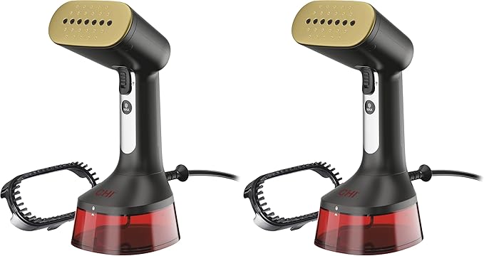 CHI Handheld Garment Steamer for Clothes, 2 Continuous Steam Modes, Full-Size 300 ml Capacity Water Tank, Ergonomic Handle, Vacation Essentials, 1600 Watts, 10’ Cord, Red (11590) (Pack of 2)