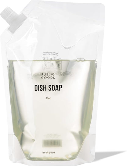 Public Goods Natural Dish Soap | Kitchen Soap | Plant-Based & Vegan Friendly | Clear Dish Detergent Liquid | Concentrated | Made in USA | Mandarin Basil | 34 Fl Oz Refill