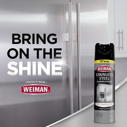 Weiman Stainless Steel Cleaner & Polish Streak-Free Shine - For Refrigerators, Oven, Dishwasher, Stove - 4 Pack Aerosol Spray with Microfiber Cloth Included
