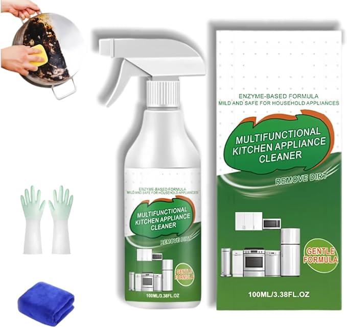 Multi-Purpose Enzyme Foam Cleaner Spray - Powerful Kitchen Appliance Degreaser for Range Hood, Oven & Countertop - Includes Streak-Free Cloth - 100ml (1Pcs)