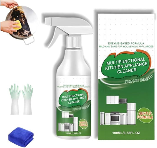 Multi-Purpose Enzyme Foam Cleaner Spray - Powerful Kitchen Appliance Degreaser for Range Hood, Oven & Countertop - Includes Streak-Free Cloth - 100ml (1Pcs)