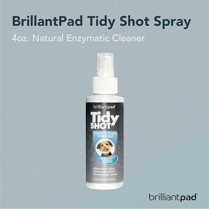 BrilliantPad TidyShot Pet Stain Remover & Odor Eliminator Spray | Natural Enzyme Cleaner, Cleans Cat & Dog Urine, Safe on Carpet & All Surfaces in Home for Pee | Advanced Professional Strength | 4 oz