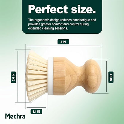 Bamboo Dish Scrub Brush with Natural Bristles by Mechra – Eco-Friendly Kitchen Cleaning Brush, Ergonomic Wooden Handle for Dishwashing, Pots, Pans & Sink Scrubbing