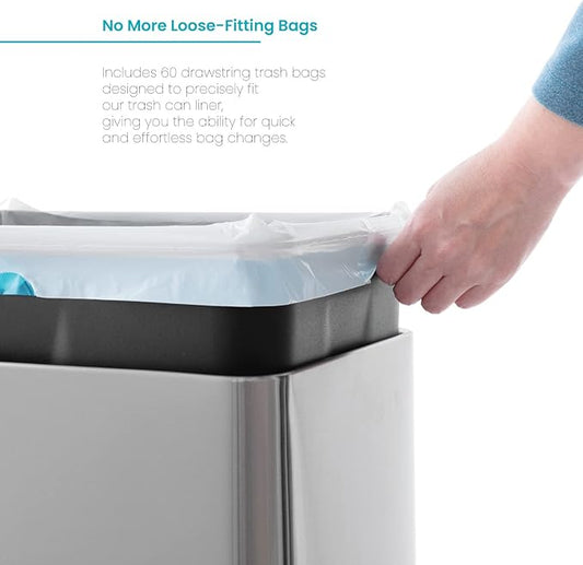 Home Zone Living 2-Pack 8 Gallon Kitchen Trash Bags with Drawstring Handles, Heavy Duty Custom Fit Design for Standard 30 Liter Kitchen Trash Cans, Code 30S, 60-Count