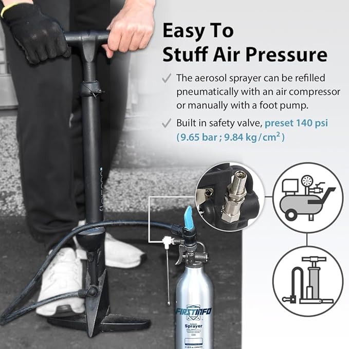 FIRSTINFO A1638 (3rd Gen) Patented Lightweight Max. Pressure 140psi / 620ml Thickened Aluminum Canister Refillable Aerosol Spray Can | Compressed Air Sprayer | Wide Mist Spray