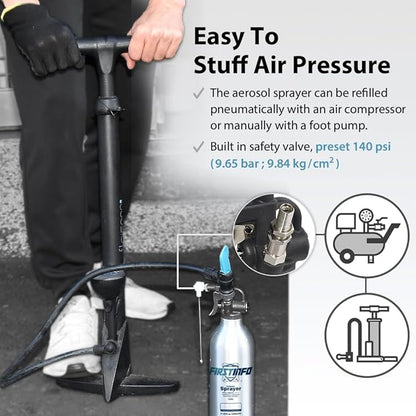 FIRSTINFO A1638 (3rd Gen) Patented Lightweight Max. Pressure 140psi / 620ml Thickened Aluminum Canister Refillable Aerosol Spray Can | Compressed Air Sprayer | Wide Mist Spray