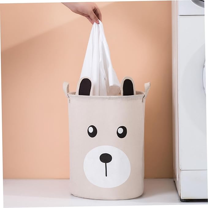 Kids Laundry Basket, Canvas and Linen Round Laundry Basket with Handles, Foldable Large Capacity Organizer for Storing and Children's Toys
